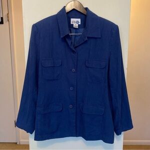 Vintage Paul Harris Design Blue Linen Blend Blazer Safari Jacket Womens Medium
